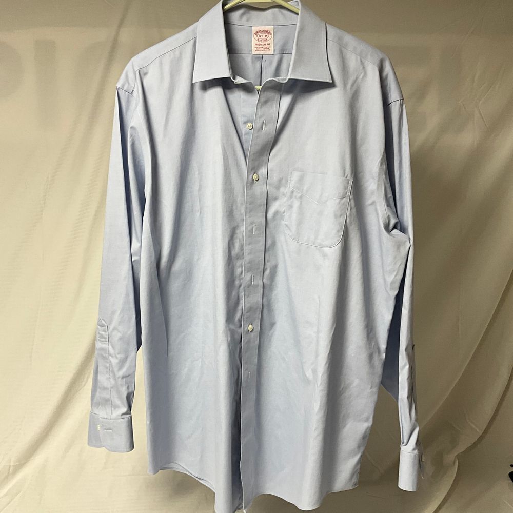 Brooks Brothers Madison Fit Non-Iron Cotton Dress Shirt Light Blue 16.5-35